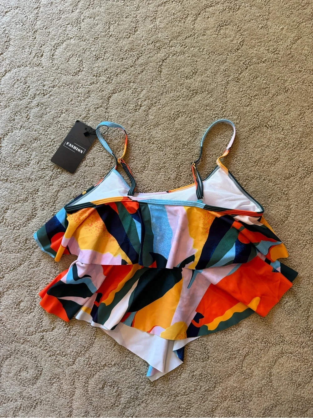 Fashion Multicolor Ruffle Bikini Top - Bright Abstract Print